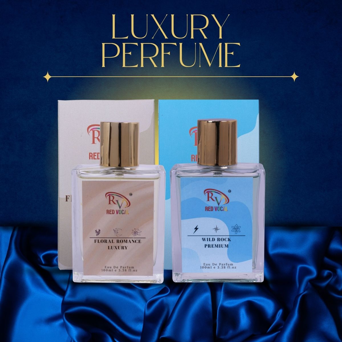 Red Vocal Floral Romance Luxury (Women) with Wild Rock Premium (Men) 100ml Perfume Spray Combo – 2 x 100ml