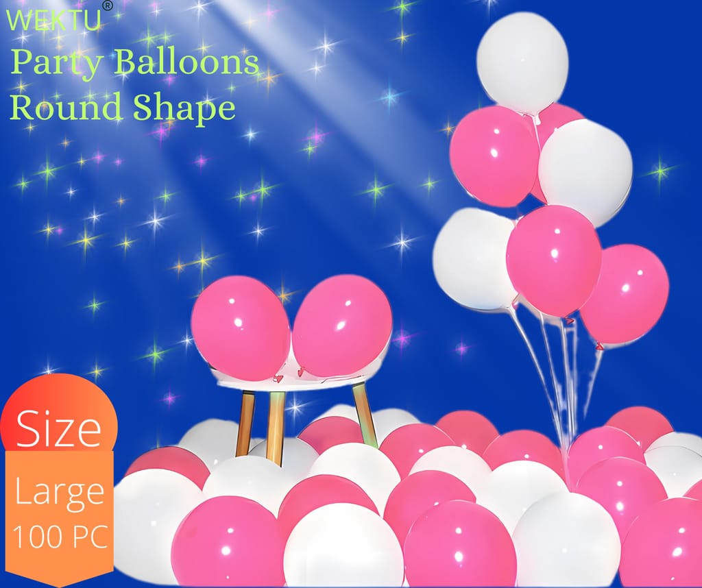 Party Balloons - Round Shape - Pink & White - Large Size - 100 PC - Party and Festive Needs | Buy online on ZillyBuy