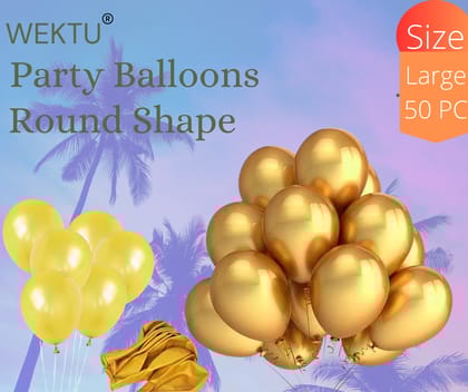 Wektu Party Balloons Round Shape - Gold - 50 PC - Large Size