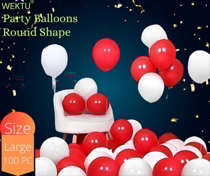 Party Balloons - Round Shape (100 PC) - Red & White