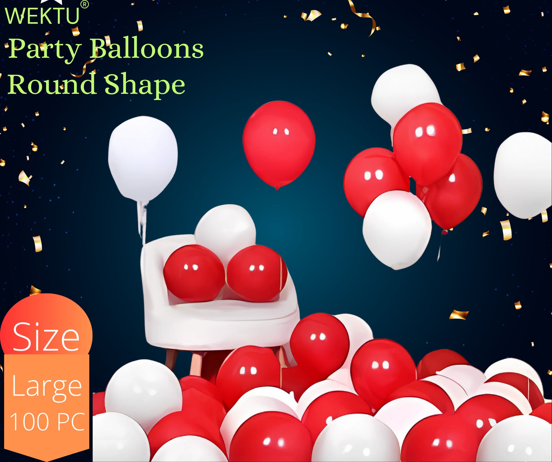 Party Balloons - Round Shape (100 PC) - Red & White
