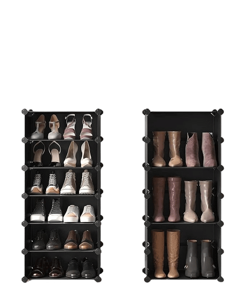 ๐ ๐๐ก๐๐ฅ๐ DIY Shoe Rack Box Organizer | Multi-Purpose Plastic Shoe Rack for Home | Home Storage Shoe Rack with Door for Entryway, Chappal Slipper Sandals Shoe StandใBlack, 6-Shelf-3-Doorใ