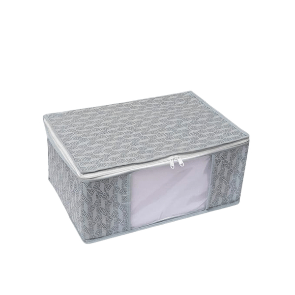 Set of 6 Non-Woven Printed Saree Cover/Cloth Storage/Wardrobe Organizer For Clothes with Transparent Window (Grey)(Shark Tank Featured) 45cmx33cmx22cm