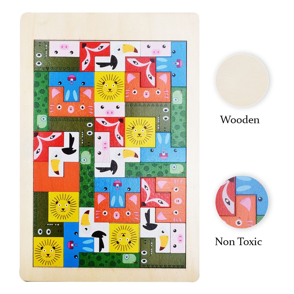 Multi Color Wooden Puzzle Board with Image Printed | Wooden Learning Puzzles | Animals Wooden Puzzle | Animal Puzzle | Wooden Puzzle | Educational Puzzle