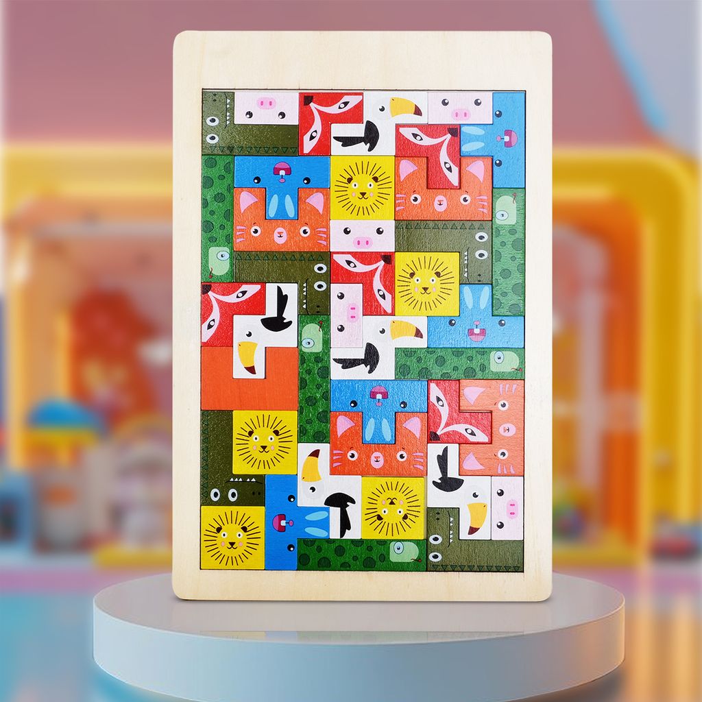 Multi Color Wooden Puzzle Board with Image Printed | Wooden Learning Puzzles | Animals Wooden Puzzle | Animal Puzzle | Wooden Puzzle | Educational Puzzle