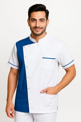 Unisex Dentist Apron | Dual-Tone Design | 3-Pockets | White & Sky Blue | Comfortable Fit | Easy Snap Buttons | Ideal for Dental  Doctors & Medical Professionals
