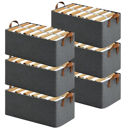 6 Pcs Wardrobe Organizer for Clothes with Metal Frame Rectangle Storage Baskets for Clothing Fabric Storage Box with Handles Shelf Basket for Storage Clothes Pants Jeans Sweater (Grey)