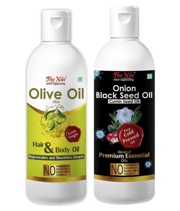 The Nile Olive Oil 150 ML + Onion Black Seed 200 ML  Hair Oil 350 mL Pack of 2