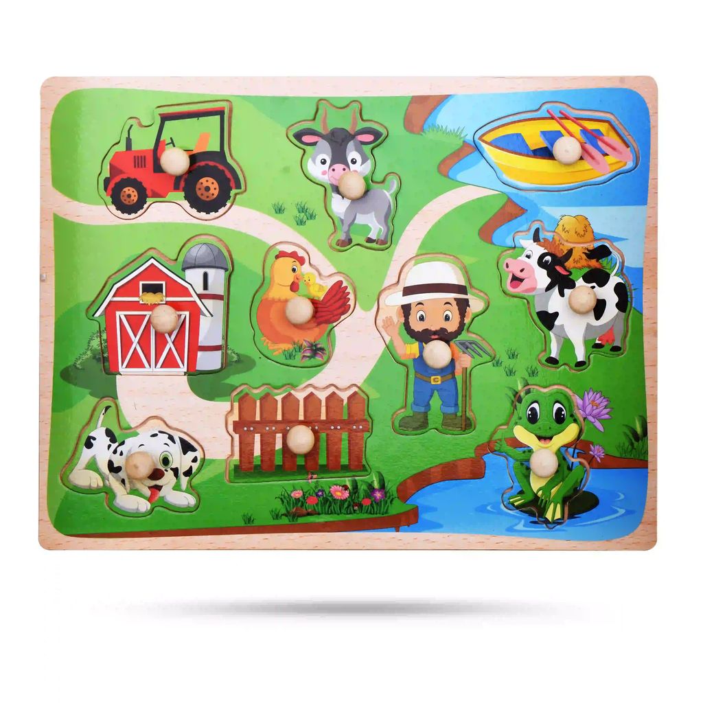 Wooden Farm Puzzle | Learning Toys for Children | Farm Wooden Puzzle | Wooden Grab Board | Farm Animal Wooden Puzzle | Wooden Puzzle Farm Animals | Puzzle Game | Puzzle Board | Educational Puzzle