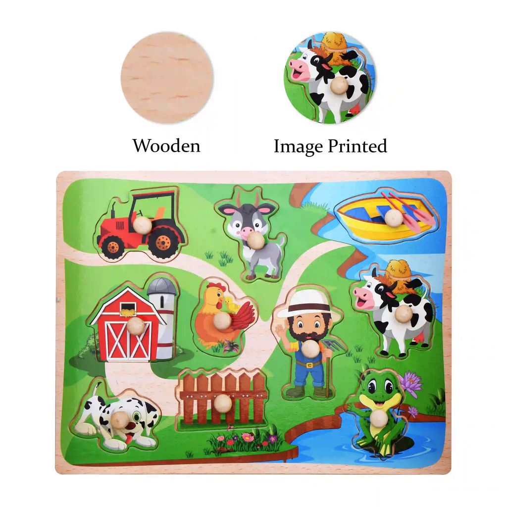Wooden Farm Puzzle | Learning Toys for Children | Farm Wooden Puzzle | Wooden Grab Board | Farm Animal Wooden Puzzle | Wooden Puzzle Farm Animals | Puzzle Game | Puzzle Board | Educational Puzzle