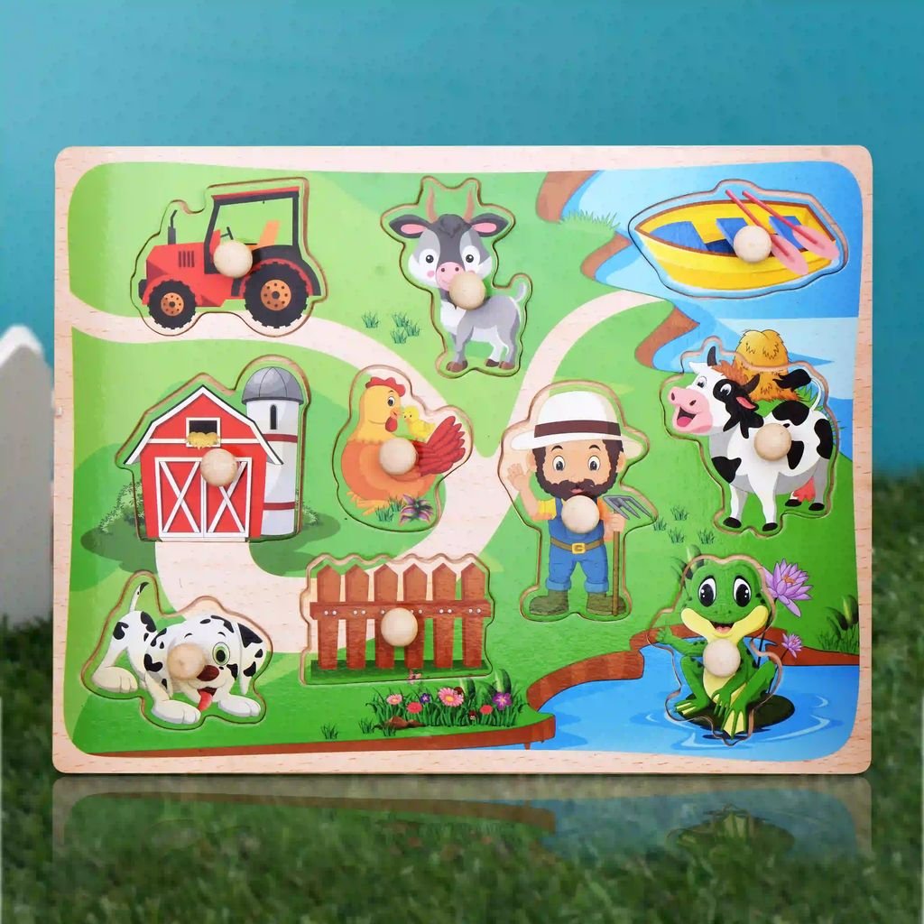 Wooden Farm Puzzle | Learning Toys for Children | Farm Wooden Puzzle | Wooden Grab Board | Farm Animal Wooden Puzzle | Wooden Puzzle Farm Animals | Puzzle Game | Puzzle Board | Educational Puzzle