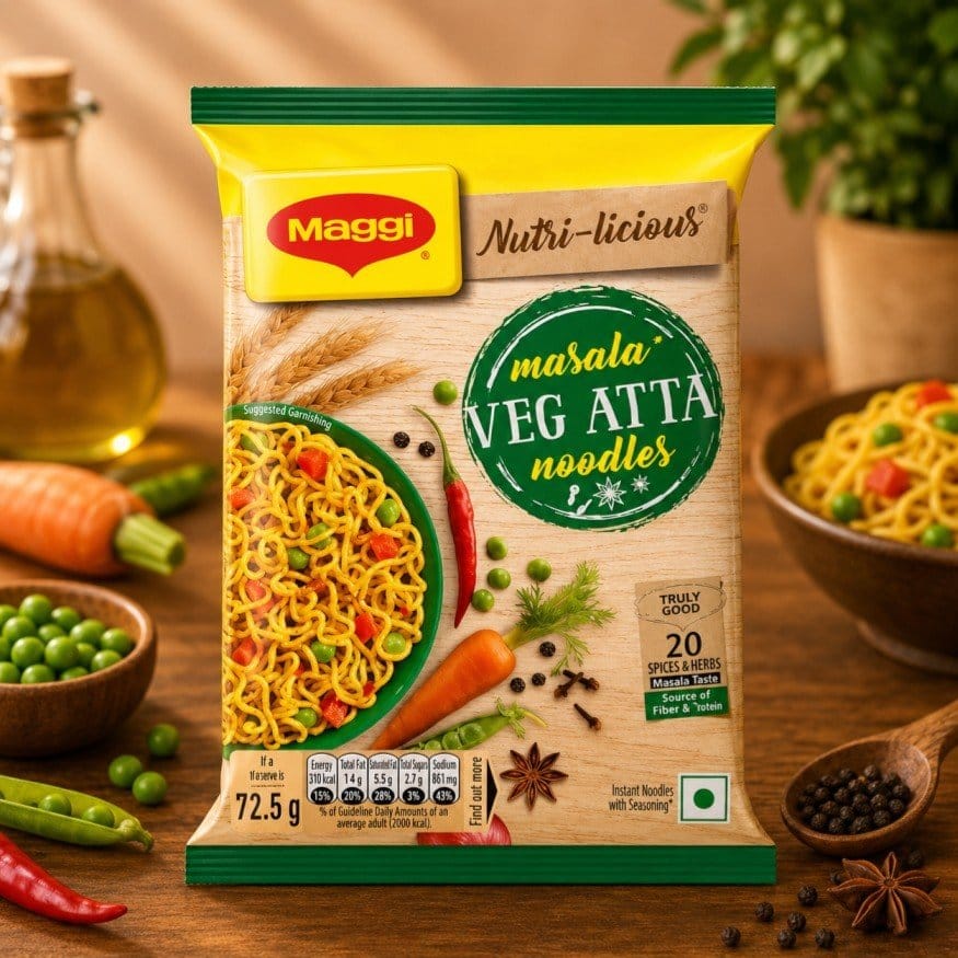 Maggie Nutri - Licious Veg Atta Noodles 72.5 gm - Maggie Nutri - Licious Veg Atta Noodles 72.5 gm