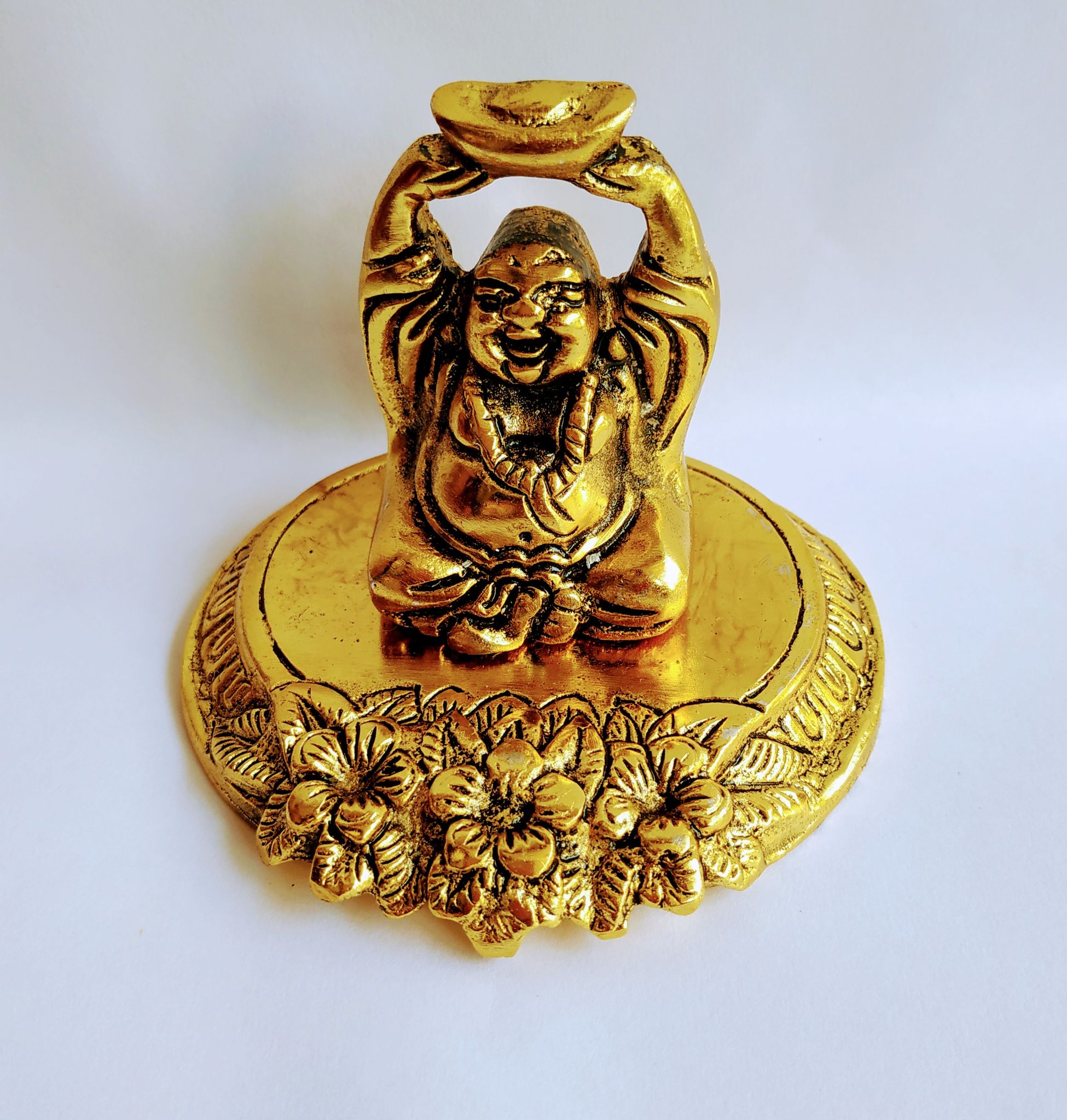 Metal Laughing Buddha Statue for Home Decor (3 -Inch) | Good Luck & Wealth | Feng Shui Laughing Buddha-Golden