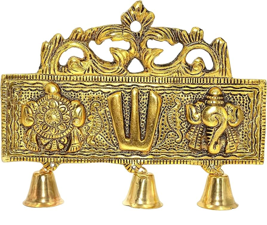 Metal Tirupati Balaji Shankh Chakra Namah Door Hanging with 3 Bells for Home ,Office & Room, Showpiece Figurines, Religious Idol