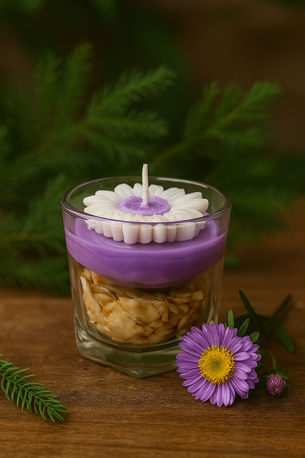 Handcrafted Purple Flower Candle