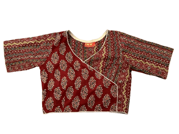 Women's Hand Block Printed Cotton Angrakha Kurta with 3/4th Sleeves