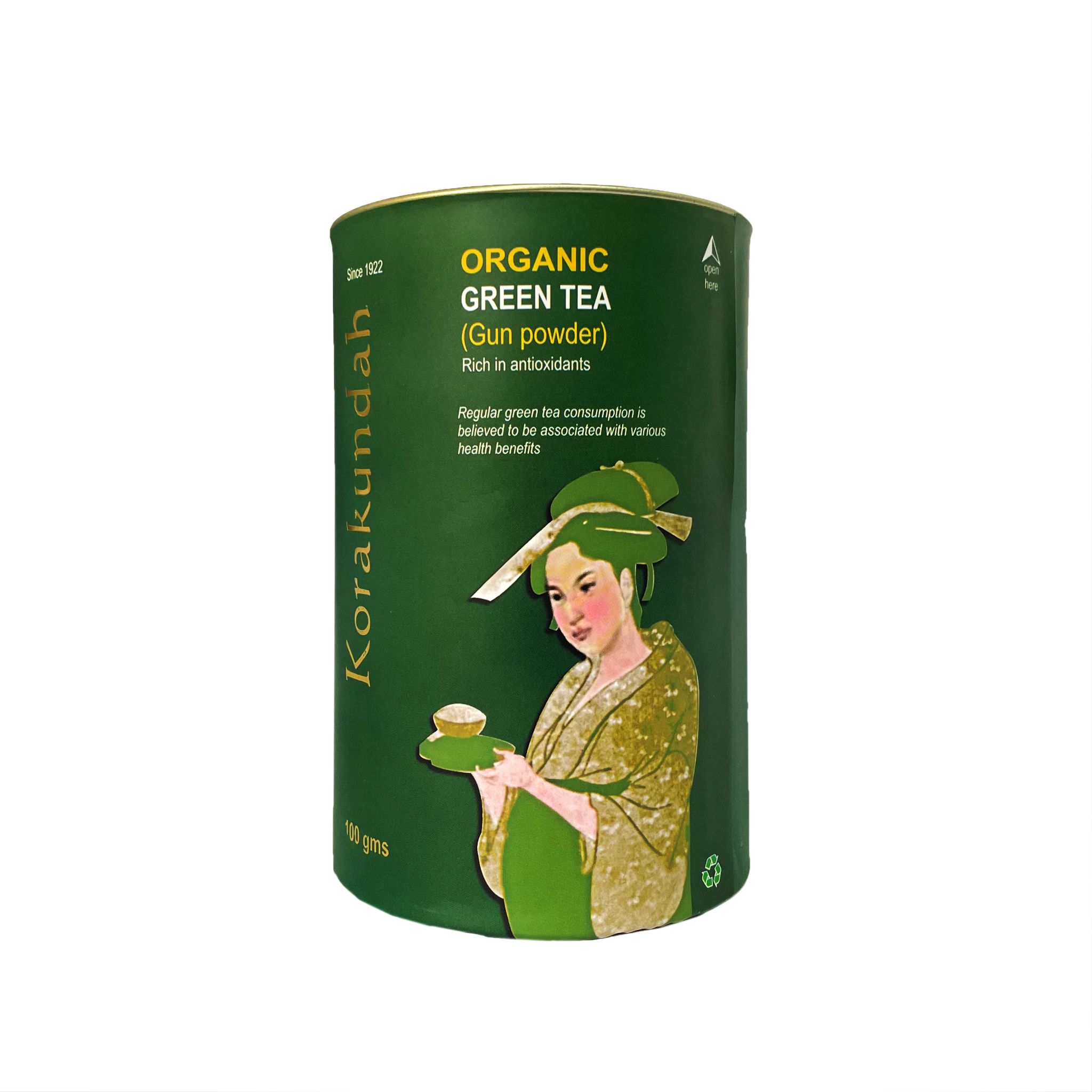 KORAKUNDAH Organic Green Tea in Canister (Gun Powder) 100 g 