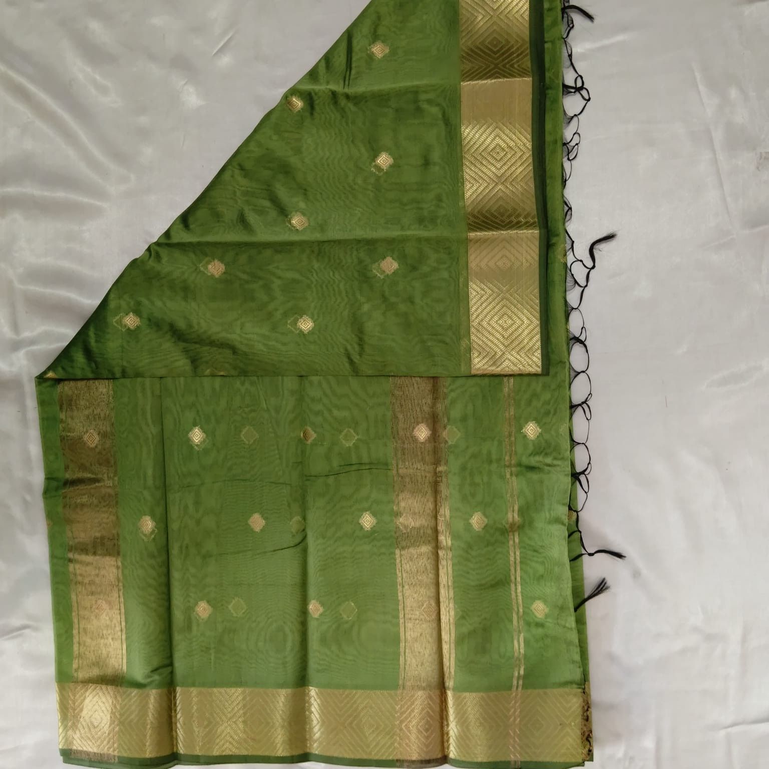 Silk Cotton Saree with Blouse - Olive Green