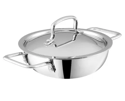 WEKTU Premium Stainless Steel Kadhai With Lid, Induction and Gas stove friendly Kadhai 24 cm diameter with Lid 2.5 L capacity  (Stainless Steel, Non-stick, Induction Bottom)