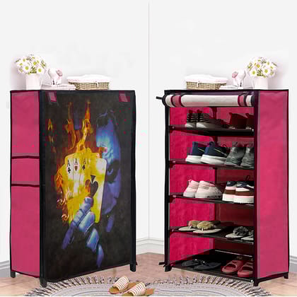 Philoshop 5-Layer Cartoon Print Metal Shoe Rack with Dustproof Fabric Cover | Modular DIY Shoe Organizer | Sturdy & Stylish Storage Stand for Kids & Family Use
