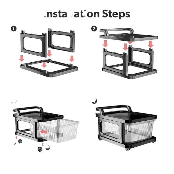 5 Layer Heavy Duty Plastic Storage Drawer with Wheels | Modular Cabinet for Bedroom, Office, Home | Chest of Drawers Organiser for Cosmetics, Kitchen items, Toys | Transparent Black