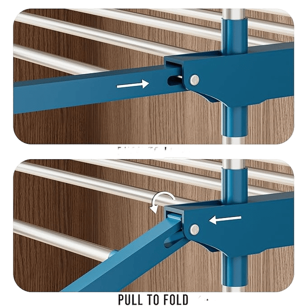 Basics Mild Steel Double Supported 3 Layer Cloth Drying Rack | Foldable and Movable | Silver & Teal | Iron, Plastic