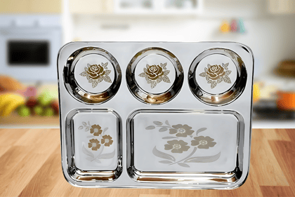 Wektu Stainless Steel Bhojan Thal/5 in 1 Container/Pack of 1 Wektu Stainless Steel Bhojan Thal/5 in 1 Container/Pack of 1