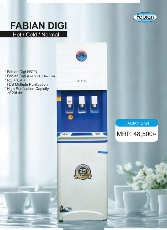 Fabian Digi H/C/N Water Dispenser | Hot, Cold & Normal Water | RO+UV+TDS Purification | 20L/hr