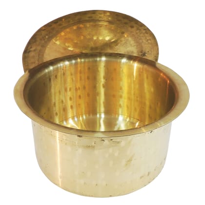 Brass Bhagona With Lid 4 Liter | Traditional Indian Cookware, Height : 5.5 Inch (ZMAS637 E)