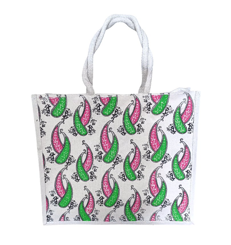 Paisley Print Jute Shopping Bag - Eco-Friendly & Stylish Tote