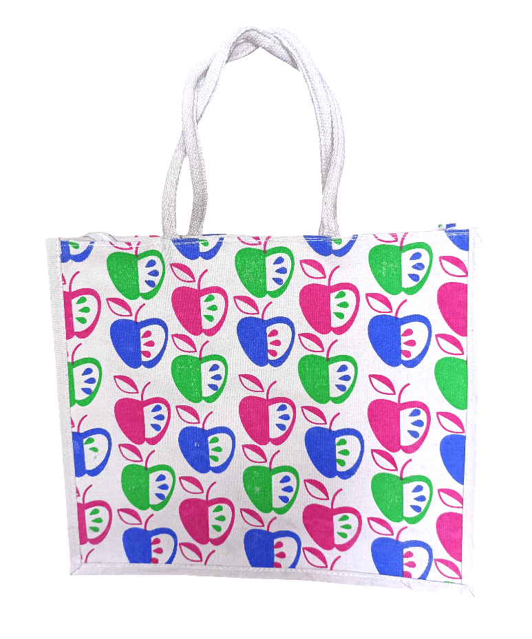 Apple Print Jute Tote Bag - Eco-Friendly Shopping Bag