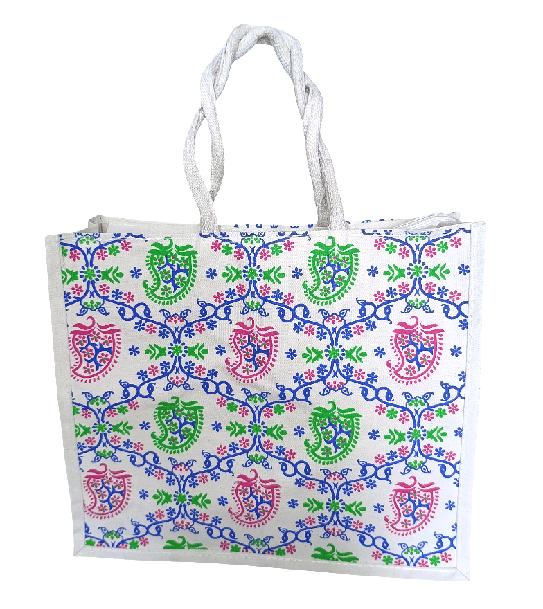 Stylish Jute Tote Bag with Colorful Pattern