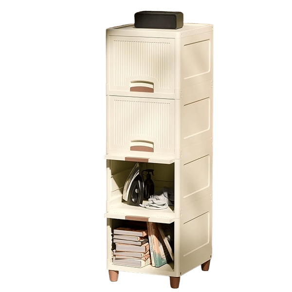 Basics Multi-Purpose Organizer | Modular Storage Box for Clothes, Kitchen, Bedroom & Living Room | Stackable Rack, Space-Saving Wardrobe Cabinet (Off White), 4 Piece