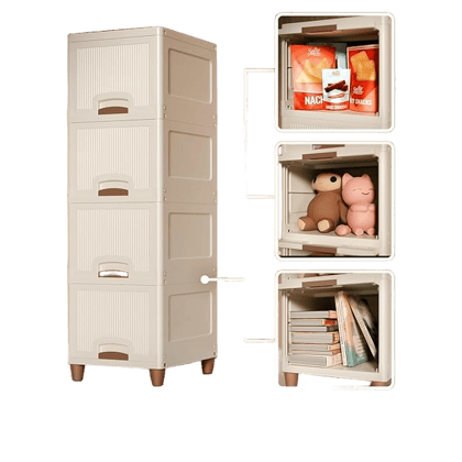 Basics Multi-Purpose Organizer | Modular Storage Box for Clothes, Kitchen, Bedroom & Living Room | Stackable Rack, Space-Saving Wardrobe Cabinet (Off White), 4 Piece