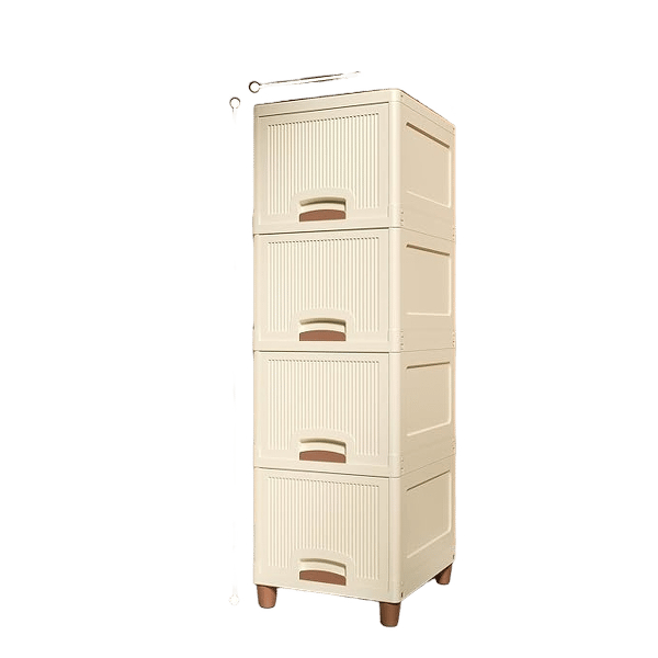 Basics Multi-Purpose Organizer | Modular Storage Box for Clothes, Kitchen, Bedroom & Living Room | Stackable Rack, Space-Saving Wardrobe Cabinet (Off White), 4 Piece