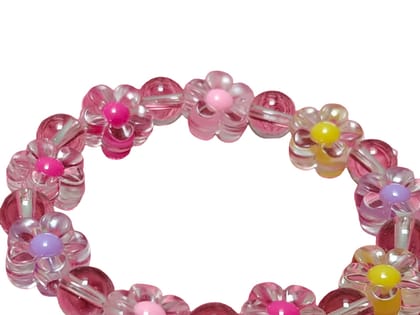 Floral Bead Bracelet - Pink, Yellow & Purple Flower Jewelry