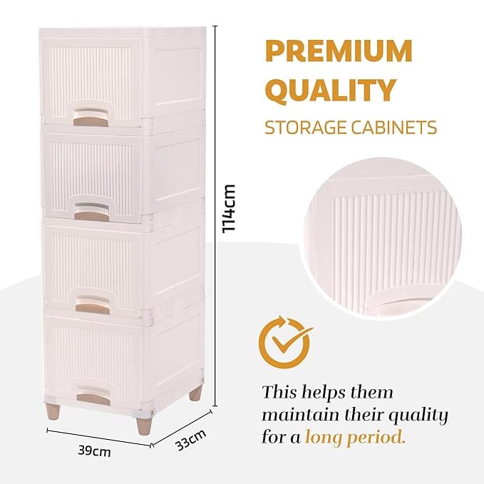 4 Units Modular Cabinet Storage Organizer | Foldable Kid Wardrobe for Cloth & Toys | Easy to Assemble Closet & Space-Saving Cupboard/Plastic Almirah for Cloth | White