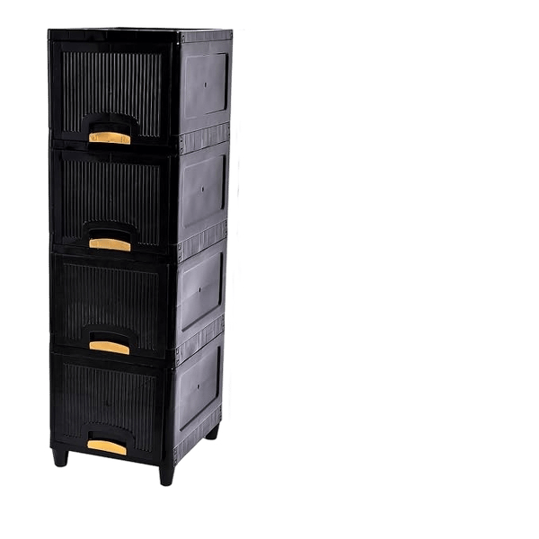 4 Units Modular Cabinet Storage Organizer | Foldable Kid Wardrobe for Cloth & Toys | Easy to Assemble Closet & Space-Saving Cupboard/Plastic Almirah for Cloth | Black