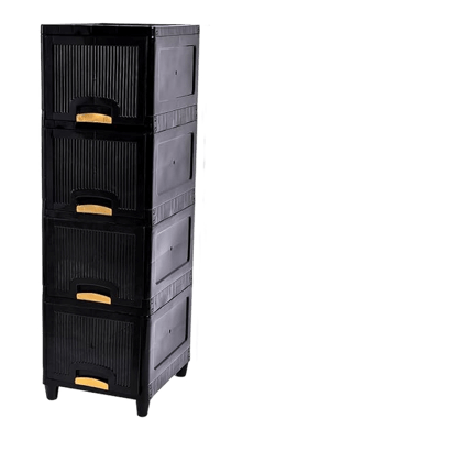 4 Units Modular Cabinet Storage Organizer | Foldable Kid Wardrobe for Cloth & Toys | Easy to Assemble Closet & Space-Saving Cupboard/Plastic Almirah for Cloth | Black