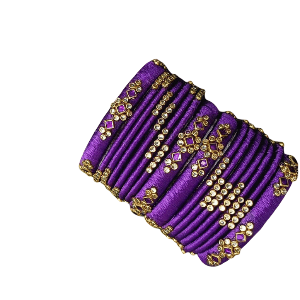 Purple Silk Thread Bangles with Gold and Stone Embellishments