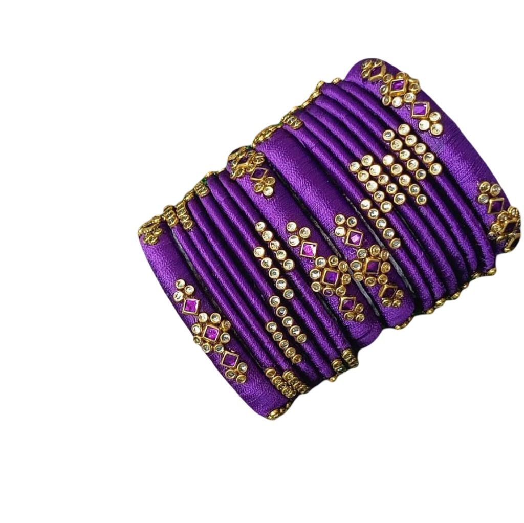 Purple Silk Thread Bangles with Gold and Stone Embellishments