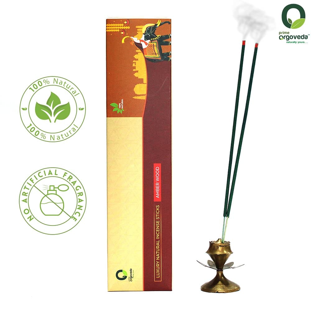 Prime Orgoveda Amber Wood Incense Sticks | 100% Natural Organic Handmade - (Pack of 50 Sticks)