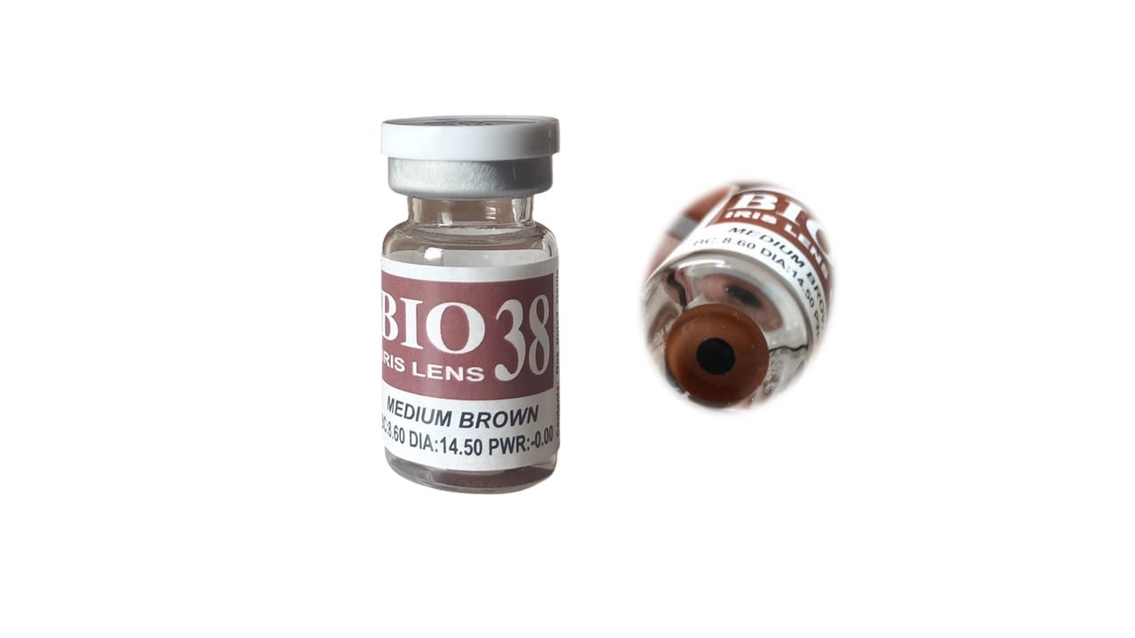 Prosthetic Contact Lens/Contact Lens (Medium Brown Center Black) with Lens Case, Lens Holder and 100 ML Solution