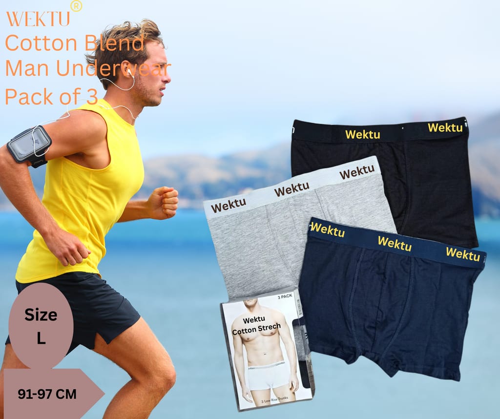 Wektu Men's Boxer Briefs -Pack Of 3- Gray/Black/Blue - Size L (91-97 CM)