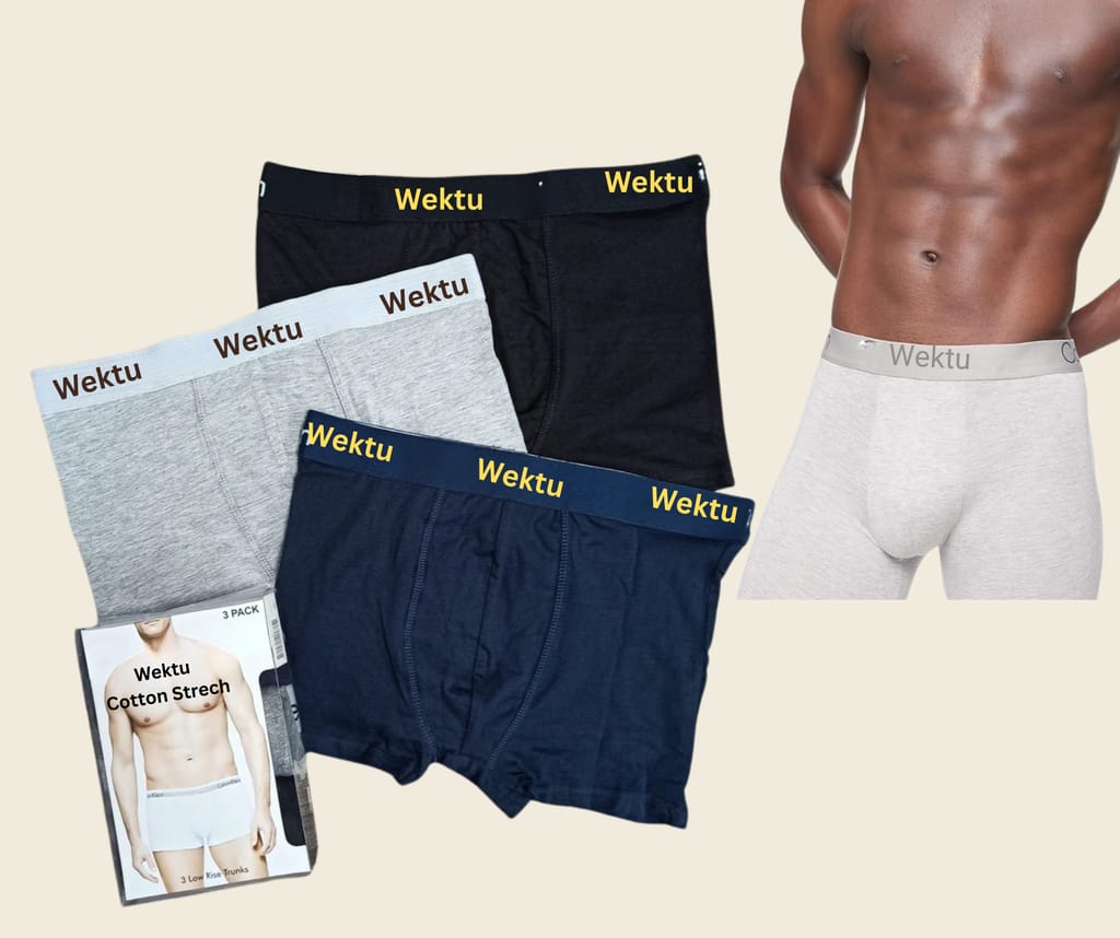 Wektu Men's Boxer Briefs -Pack Of 3- Gray/Black/Blue - Size L (91-97 CM)