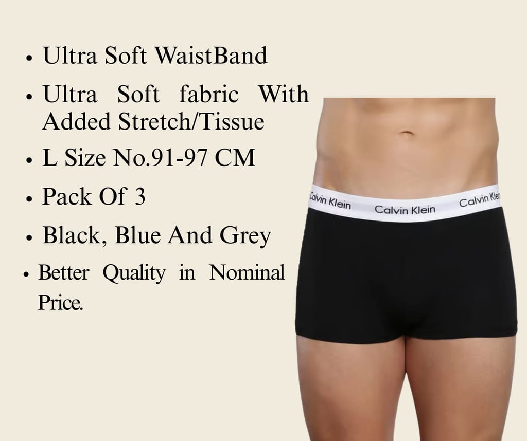 Wektu Men's Boxer Briefs -Pack Of 3- Gray/Black/Blue - Size L (91-97 CM)