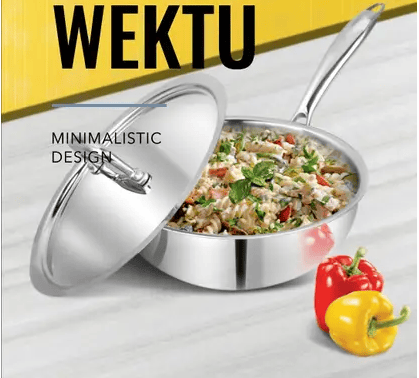 WEKTY WEKTU TRIPLY STAINLESS STEEL DEEP FRY PAN/WOK PAN WITH LID Wok with Lid 1.7 L capacity 20 cm diameter  (Triply, Induction Bottom)