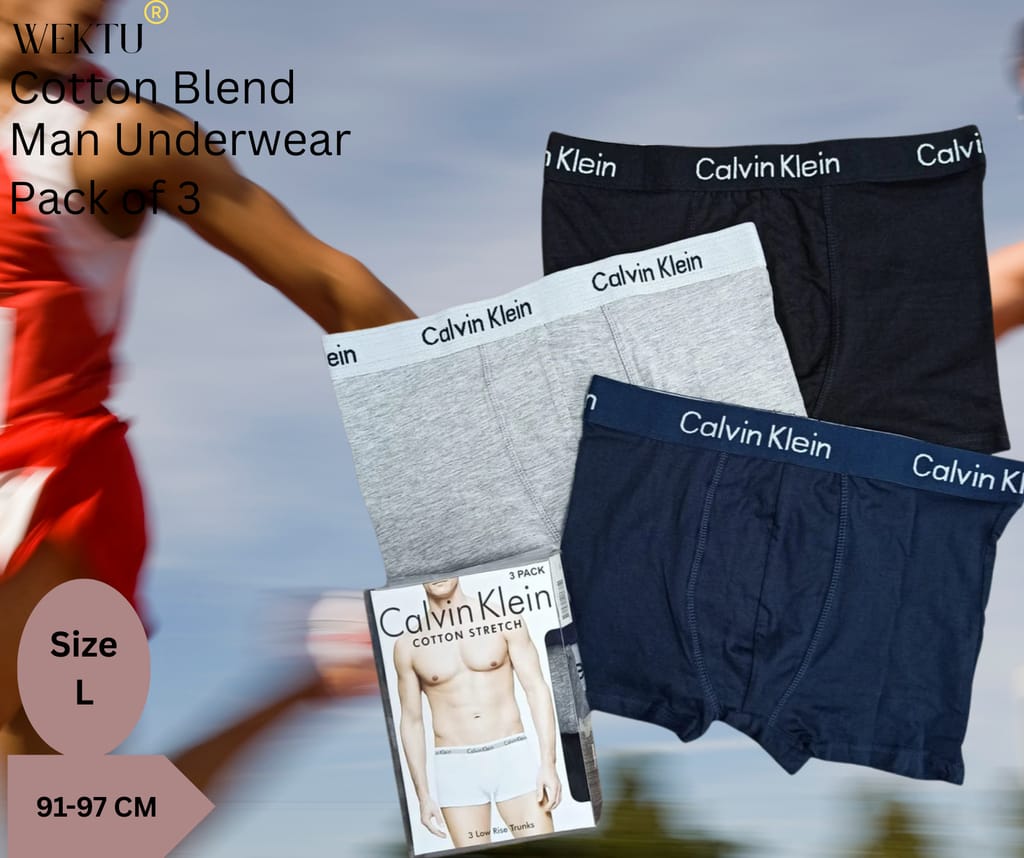 Wektu Men's Boxer Briefs -Pack Of 3- Gray/Black/Blue - Size L (91-97 CM)