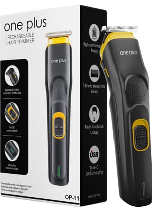 One Plus OP 11 Cordless Professional Hair Trimmer Titanium coated blade waterproof Trimmer 120 min Runtime 4 Length Settings  (Black, Yellow)
