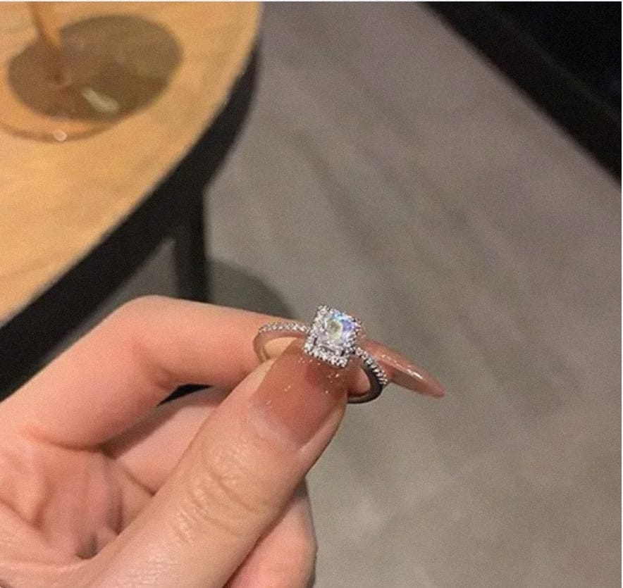 Elegant Princess-Cut Silver-Plated Ring with Pave CZ Stones